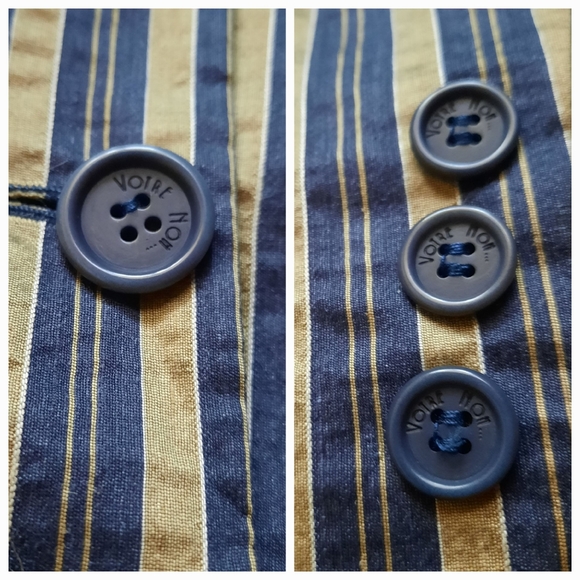 Vtg VOTRE NOM Linen Blend Striped Mandarin Collar Blazer Sz S Navy/Olive - Picture 9 of 10